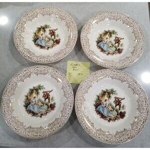 American Limoges 8" Soup Bowls – Triumph China d’Or – 22K Gold – Set of 4 vtg